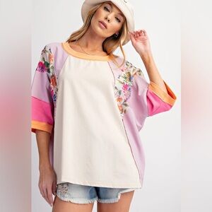 Easel | Mixed Print Color Block Knit Patchwork Top Sz 1X